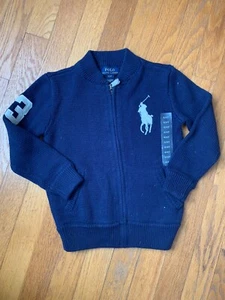 Polo Ralph Lauren Boys 4/4T Navy Blue Zip Up Sweater With Big White Polo Lovo NW - Picture 1 of 5