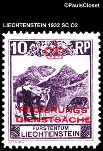 LIE 1932 SC O2 MOUNTAIN FARM SCENES 10rp DARK VIOLET w/OP IN RED MNH OG VF - Picture 1 of 2
