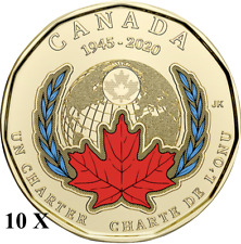 10 X 2020 Canada $1 UN 75th United Nations Loonie Coin COLOURED - Uncirculated