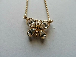 Collar Vintage Oro Amarillo 14k Sólido con Dije Mariposa Cristal 15" Largo  - Imagen 1 de 10