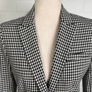 Banana Republic Blazer Women 4 Black White Houndstooth Classic Career Jacket - Picture 1 of 12
