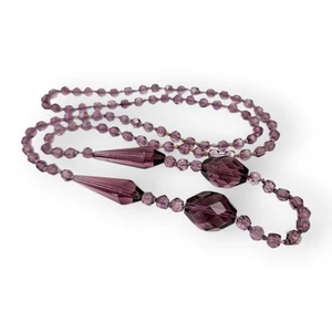 Art Deco Czech Amethyst Glass Bead Necklace Hand Knotted Purple Flapper Antique - Picture 1 of 12