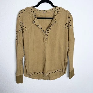 Free People Heart To Heart Henley Top Womens XS Thermal Waffle Floral Shirt J - Picture 1 of 11
