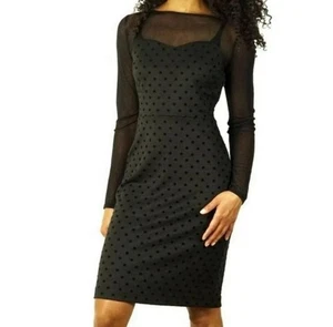 The Limited Mujer Negro Malla Manga Larga Lunares Vestido Lápiz Mediano 6 8 - Imagen 1 de 5