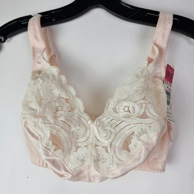 Sujetador Vanity Fair 34D Rosa Mar Perla Encaje Inalámbrico Vintage Nuevo con Etiquetas 71065 Pinup Retro Foto 1 de 4