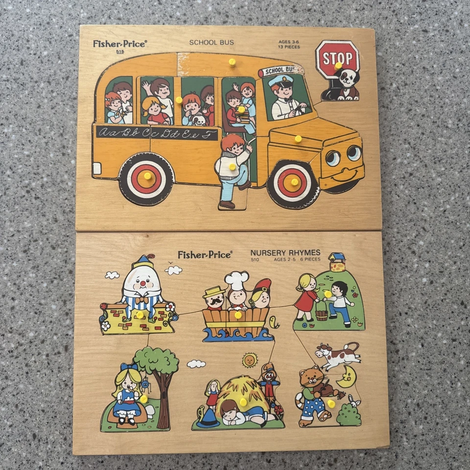 Lote de 2 rompecabezas Fisher Price 515 madera autobús escolar años 70 y 510 canciones infantiles Foto 1 de 4