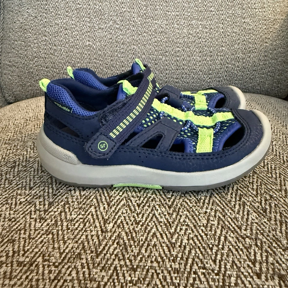 Stride Rite SRT Wade Boys 8 Toddler Washable Water Shoes Sandals Navy Neon Green - Image 1 of 4