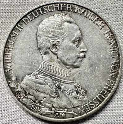 Alemania, Prusia 3 marcos - Guillermo II 1913 A moneda de plata KM# 535 BEST SELLER Foto 1 de 2