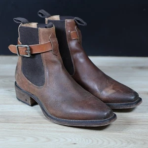 John Varvatos Boots Mens Size 9.5 Brown Leather Chelsea Buckle Handmade Italy - Picture 1 of 13
