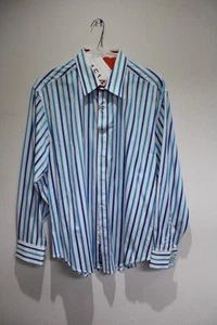 Men's Robert Graham Blue Striped Dress Shirt Size XXL - Picture 1 of 8