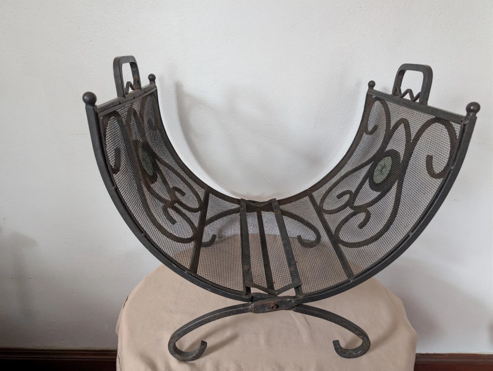 Cesta grande para chimenea con soporte de troncos plegable de madera pesada vintage con vidrio Art Deco Foto 1 de 4