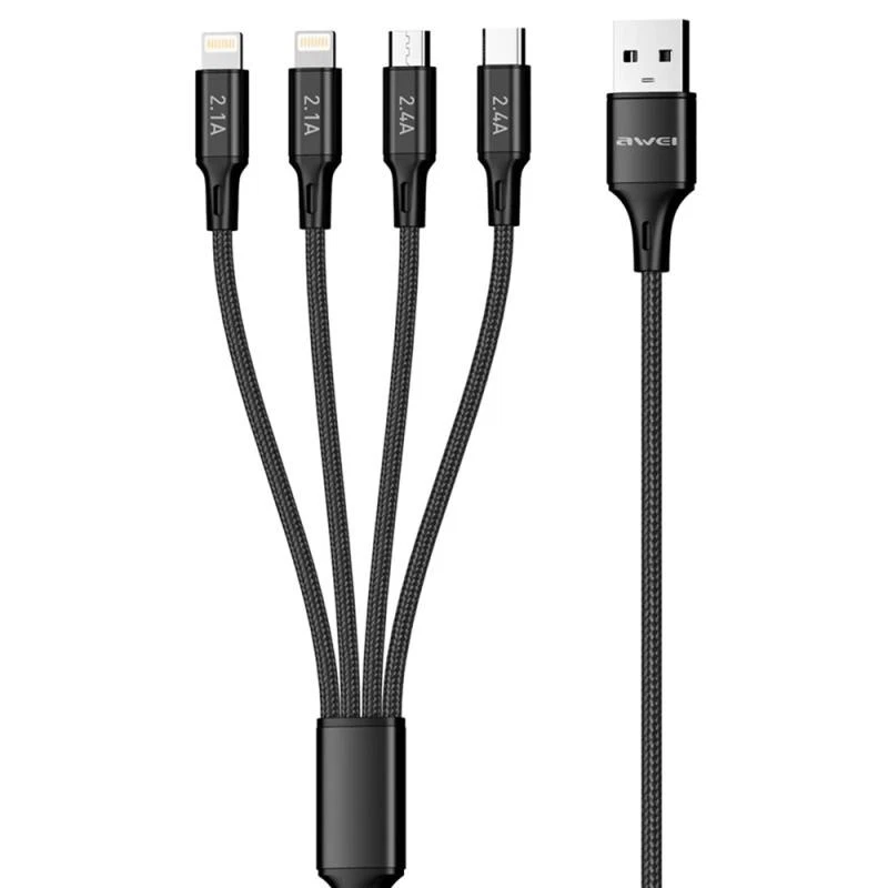 awei CL-129 4 en 1 USB a USB-C / Tipo-C a 8Pin a Micro USB Carga Multi... Foto 1 de 1