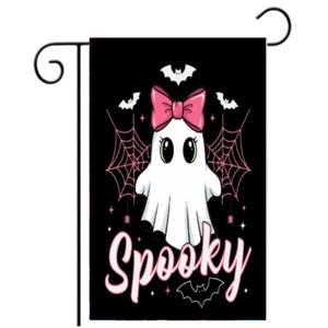 Lindo Fantasma Espeluznante Halloween Jardín Bandera Murciélagos Telarañas Arco Rosa 12x18 - Imagen 1 de 4
