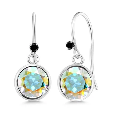 2.02 Ct Round Mercury Mist Mystic Topaz Black Diamond 925 Silver Earrings - Image 1 of 4