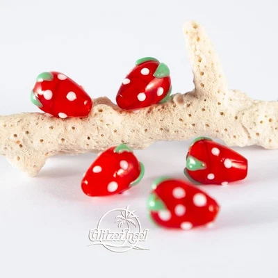 5x Glasperlen Lampwork Erdbeere Rot Schmuck basteln 11mm GlitzerInsel 01032 - Bild 1 von 3