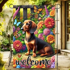 Welcome Spring Garden Flag Double Sided 12x18 Flag Spring Summer Cute Puppy D... - Picture 1 of 7