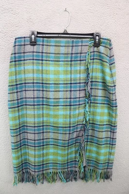Falda J.Jill Verde/Azul Mezcla de Lana a Cuadros Flecos-Talla 12-Preppy-Oficina Foto 1 de 4