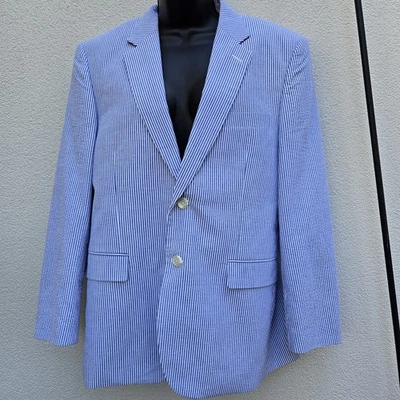 Allen Flusser Seersucker Blazer Blue White 40S 100% Cotton Sport Coat Blazer  - Image 1 of 4