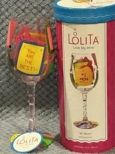 Lolita #1 Mom Hand Painted Wine Glass, 9" Tall, 15 Ounce, Sequined, Mom Notes - Picture 1 of 17