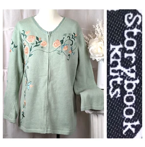 Maglione cardigan Storybook Knits vintage floreale cotone Ramie taglia media - Foto 1 di 8