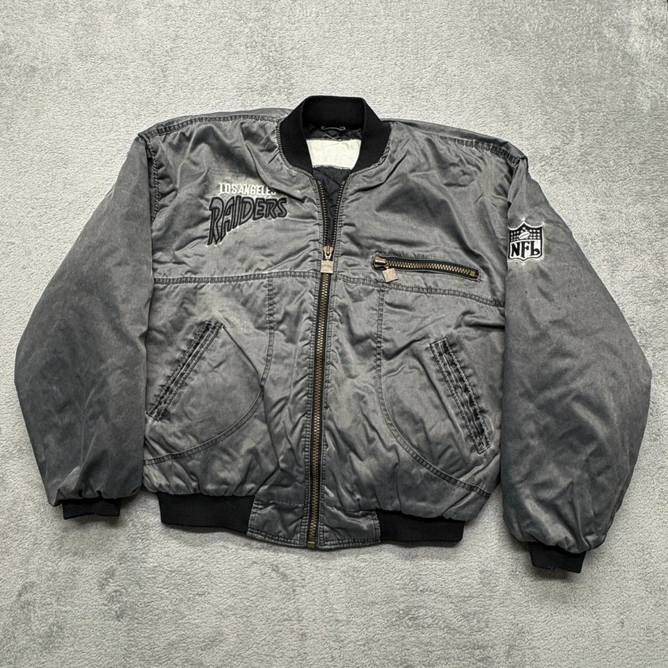 Vintage Los Angeles Raiders Bomber Jacket Nutmeg Mens Medium Gray NFL Football - Image 1 of 4