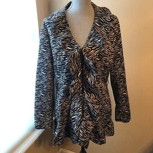 Sandro Animal Print Ruffle Front Jacket Sz XL - Picture 1 of 7