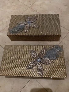 2 large Indian Pakistani Asian gold diamanté strong gift boxes for weddings enga - Picture 1 of 4