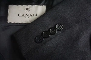 Canali 1934 CURRENT Gray Plaid 100% Wool 2 Pc Suit Jacket Pants Sz 46L - Imagen 1 de 11