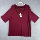 Universal Standard T-Shirt Damen Übergröße XXL rotwein gerippt schräg gestricktes Oberteil