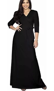 NWT KOH KOH Long Sleeve Cross Over V Neck Elegant Gown Maxi Dress Size M Medium - Picture 1 of 12