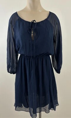 Vestido ALICE + OLIVIA 100 % SEDA 100 % Mujer XS Azul Marino Manga Semi Transparente Cerradura Corbata Forrado Foto 1 de 4