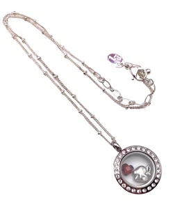 Origami Owl Crystal Silver hinged locket Apple Red Heart charms Necklace - Picture 1 of 4