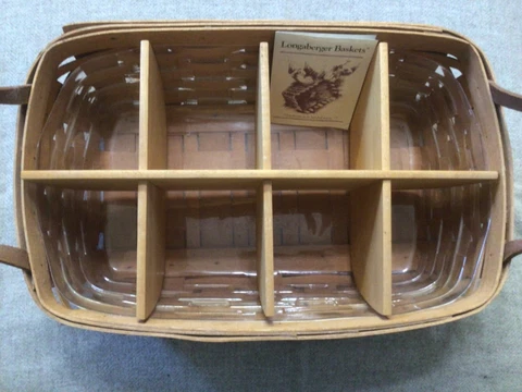 BEAUTIFUL LONGABERGER PANTRY GATHERING BASKET W/8 WAY DIVIDER/LINER.PROTECTOR Cover