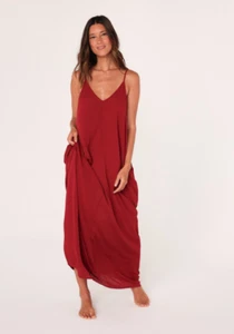 NWT Red Lovestitch Weekend Mila Gauzy Maxi Dress Rayon Pockets Relaxed Fit S/M - Picture 1 of 6