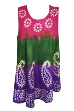 Boho GYPSY Hippy Tie Dye Tank Dress Loose Flowy Summer Beach Tunic Top L