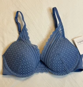 Auden Lace Push Up Comfort Wire Plunge Bra 32B Blue - Picture 1 of 7