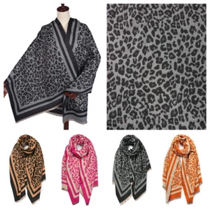 Doppelrand Leopardendruck weicher Winter gemütlicher Schal Damen Pashmina Schal 6317 - Bild 1 von 11