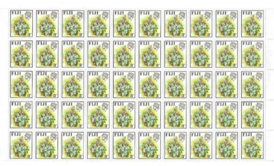 1971 Selos postais de Fiji em perfeito estado meia folha de 3 centavos Calanthe furcata, sem marca de charneira - Imagem 1 de 3