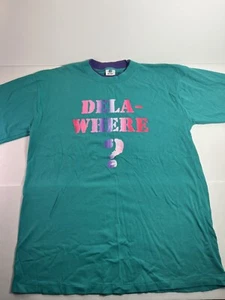 Vintage Belton Dela-Where? Delaware Double Collar/Sleeve Single Stitch Aqua Tee - Picture 1 of 10