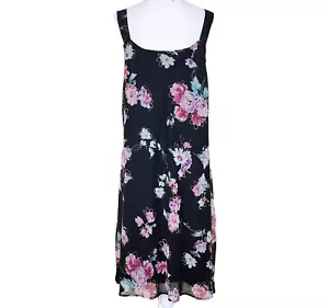 Vintage MLLE Gabrielle Nightgown Black Floral Lined Size 18W - Picture 1 of 7