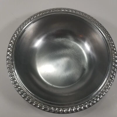Cuenco para servir acero inoxidable diseño decorativo en labio 9,5" diámetro vintage Foto 1 de 4
