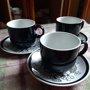 3 x Vintage Alfred Meakin Samoa Cups Saucers Hand Engraved Pattern Mid Century - Picture 1 of 10