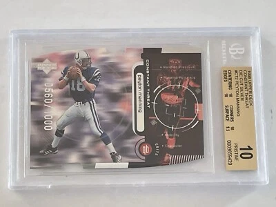 1998 Peyton Manning /1000 UD Constant Threat DC Silver RC #CT2 BGS 10 Pop 2 - Image 1 of 4