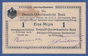 GERMAN EAST AFRICA -- 1 RUPIE ( 1.2.1916 ) -- A4 -- SC- / aUNC -- PICK 21 . - Picture 1 of 2