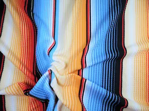 Bullet Printed Liverpool Textured Fabric Stretch Serape Stripe Orange Blue V16 - Picture 1 of 1