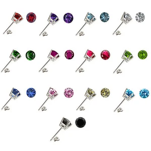 925 Sterling Silver Any Birthstone Color 8.0mm Round CZ Basket Stud Earrings - Picture 1 of 2