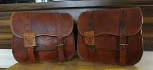 2 Bags Side Pouch Brown Leather  Saddlebags Saddle Panniers For Motorcycle Bags - Picture 1 of 16