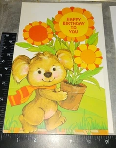 Vintage  greeting card, koala bear, flower, happy birthday, Sangamon ,unused - Picture 1 of 3