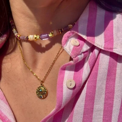 Collana Ametista e Madreperla Grezza | Dettagli Placcati Oro 18K - Immagine 1 di 4
