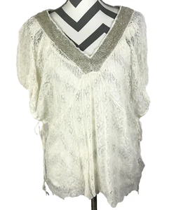 Knitted & Knotted Anthropologie Cille Pullover White Lace Beaded Top, Size S NEW - Picture 1 of 12